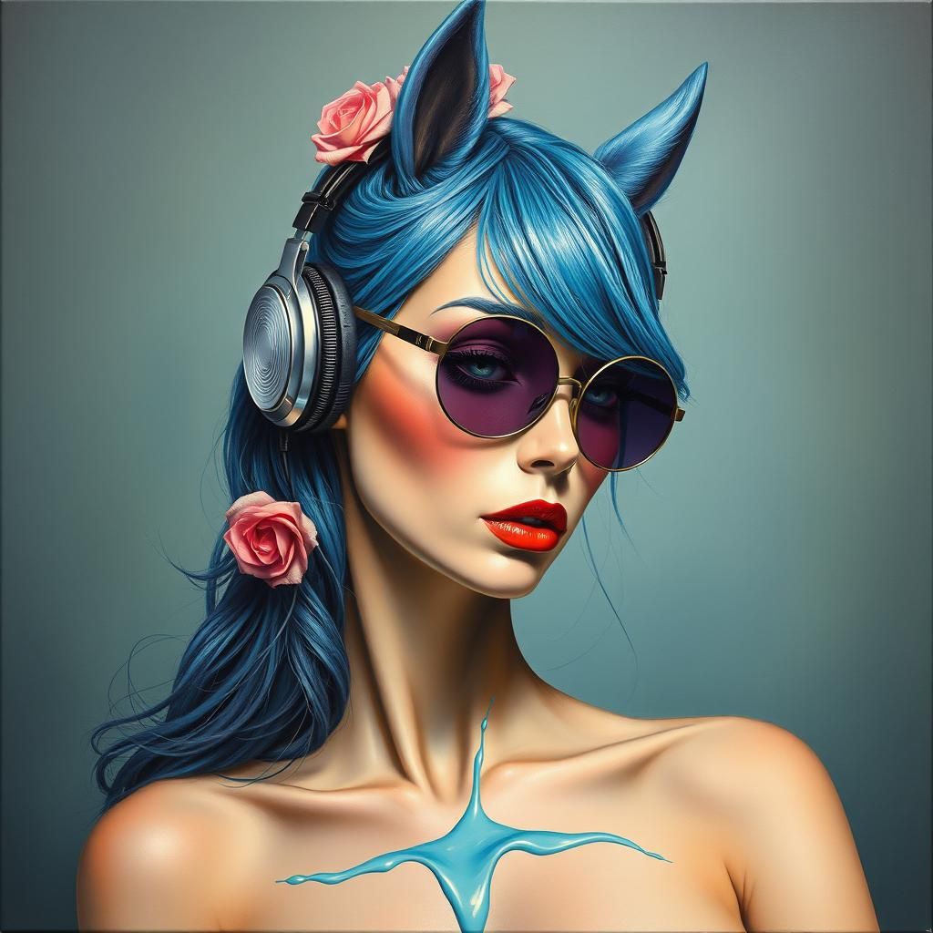 Surreal Platinum Haired Woman with Braids, Salvador Dali Sty...