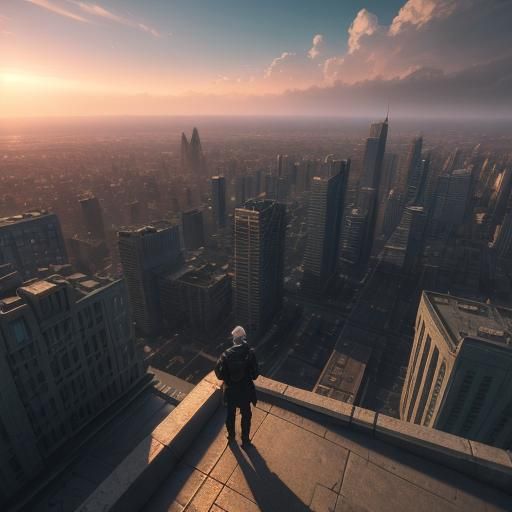 Epic Wanderer Overlooks Metropolis in Unreal Engine