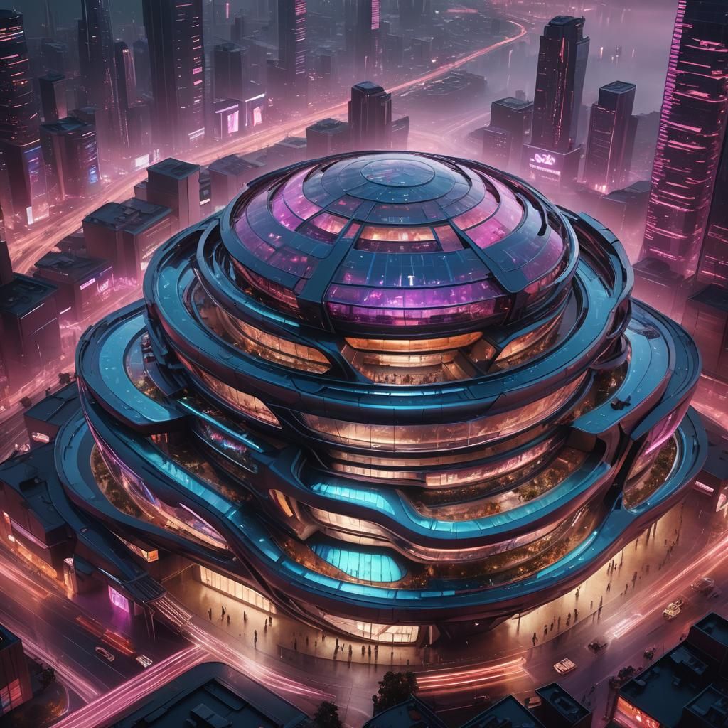 Cyberpunk Stadium: Fluid, Futuristic Architecture in Neon Ci...