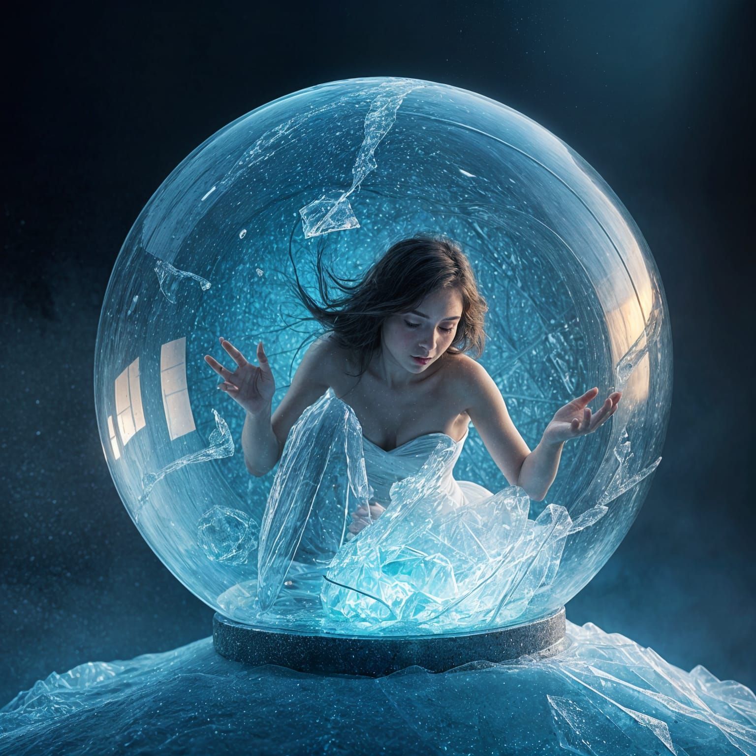Woman Trapped in Crystal Sphere of Time