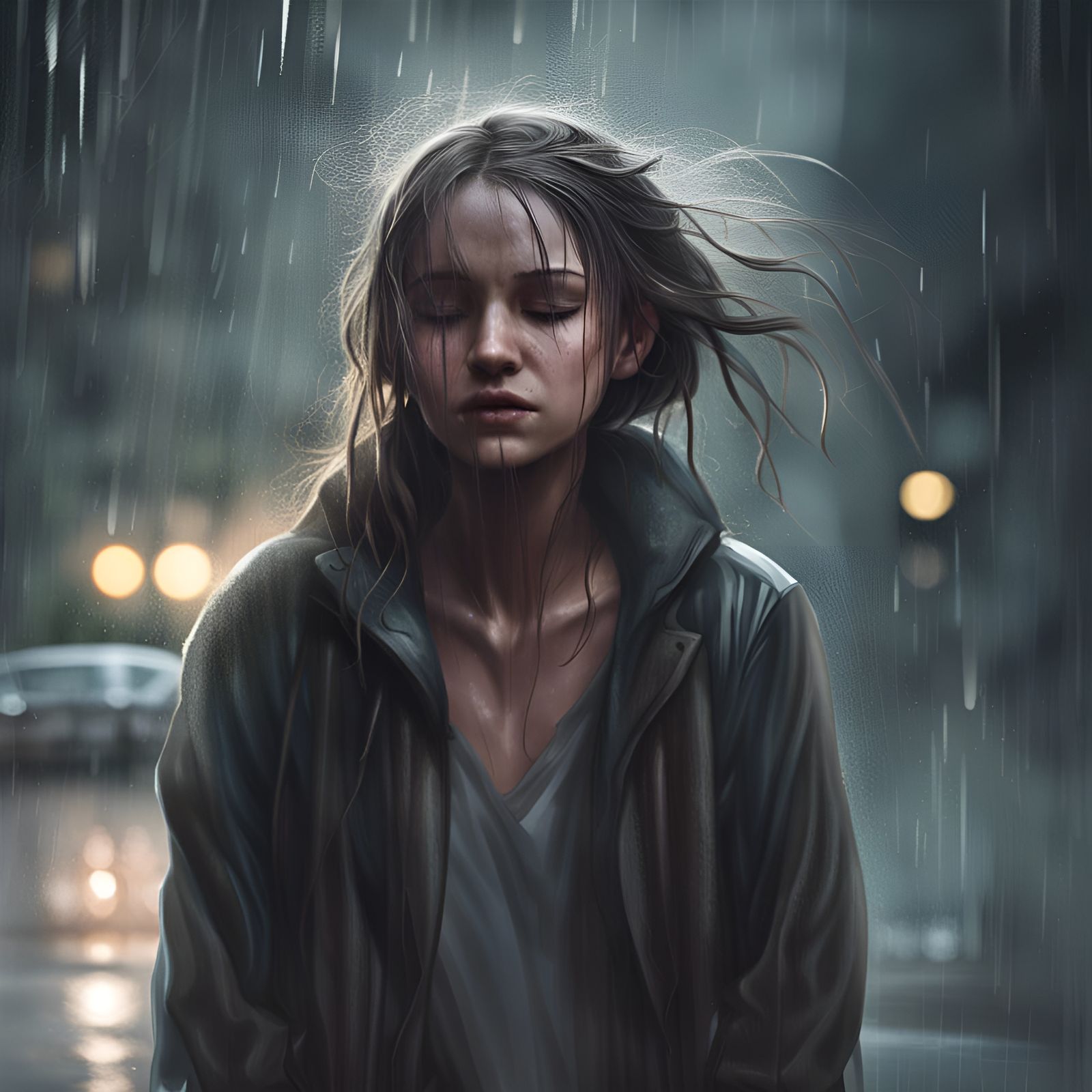 Girl in Rain: A Study of Sadness