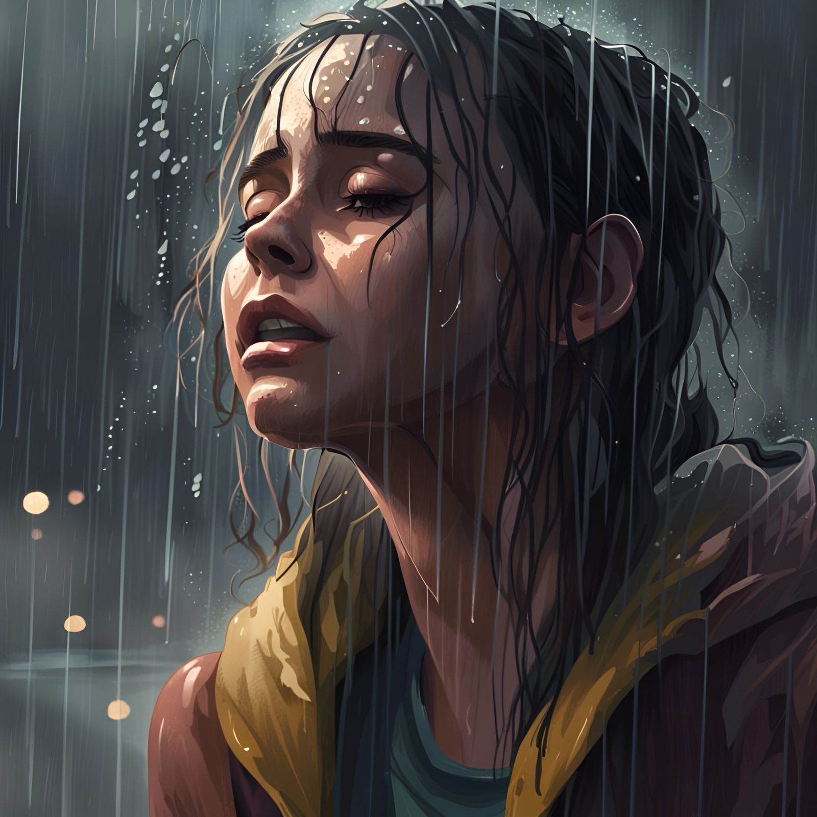 Girl in Rain: A Study in Sadness
