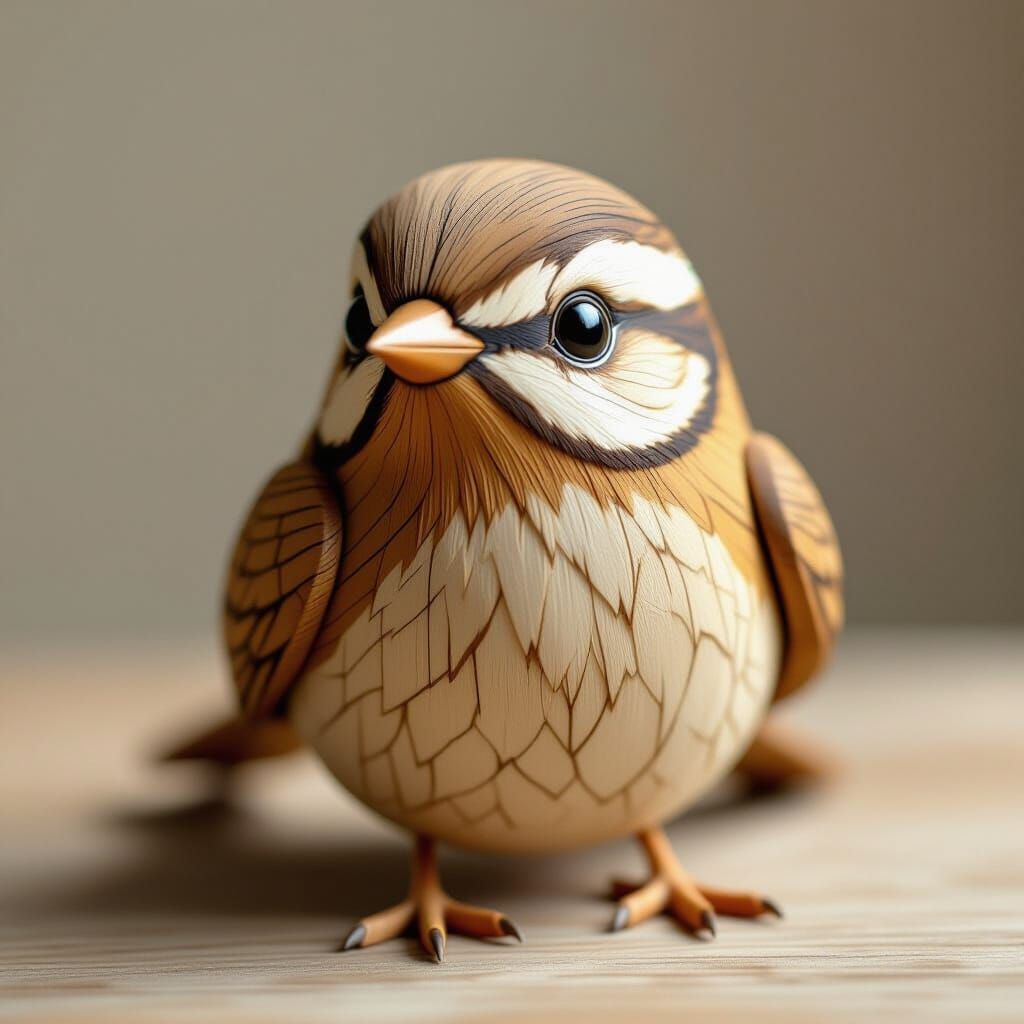 Cute Wooden Bird Sculpture