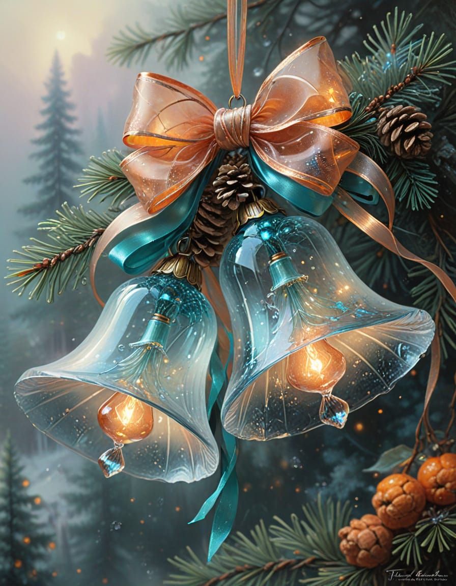 Crystal Bells Tied with Aqua Bow in Ethereal Fantasy Style