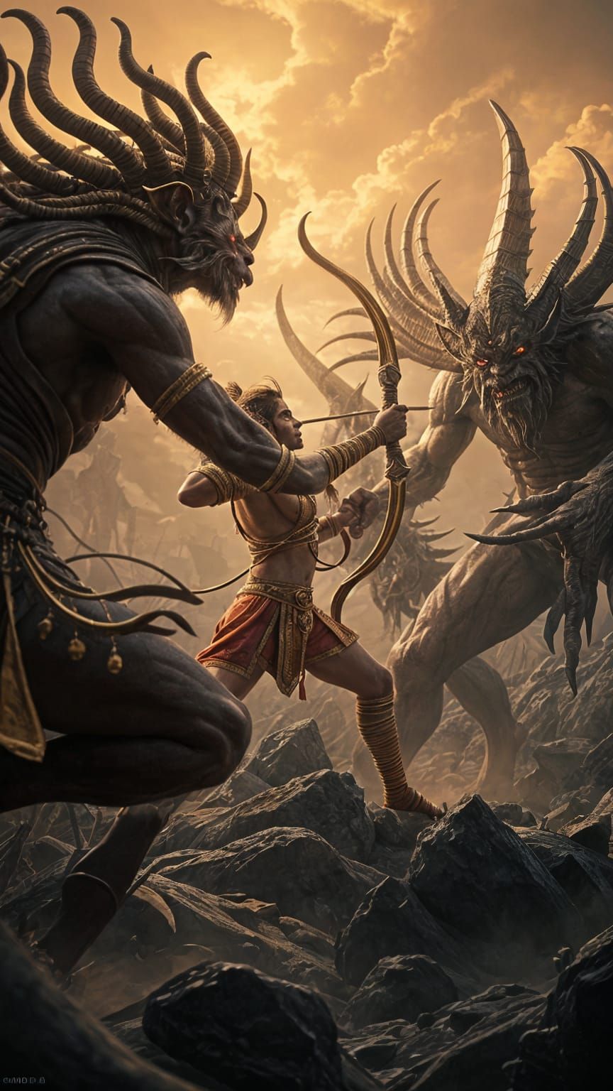 Epic Battle Between Gods and Demons in Matte Painting