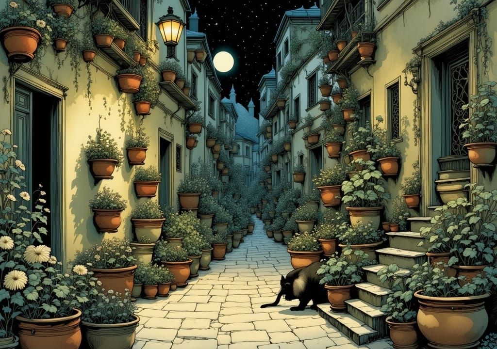Enchanted Mediterranean Alley with Sleeping Cat