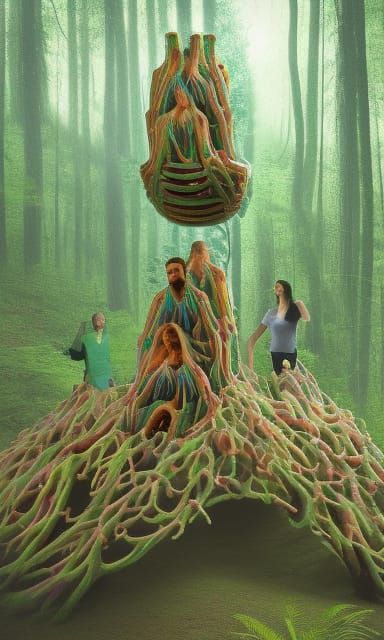 Surreal Chair of People in Forest, Dynamic Composition