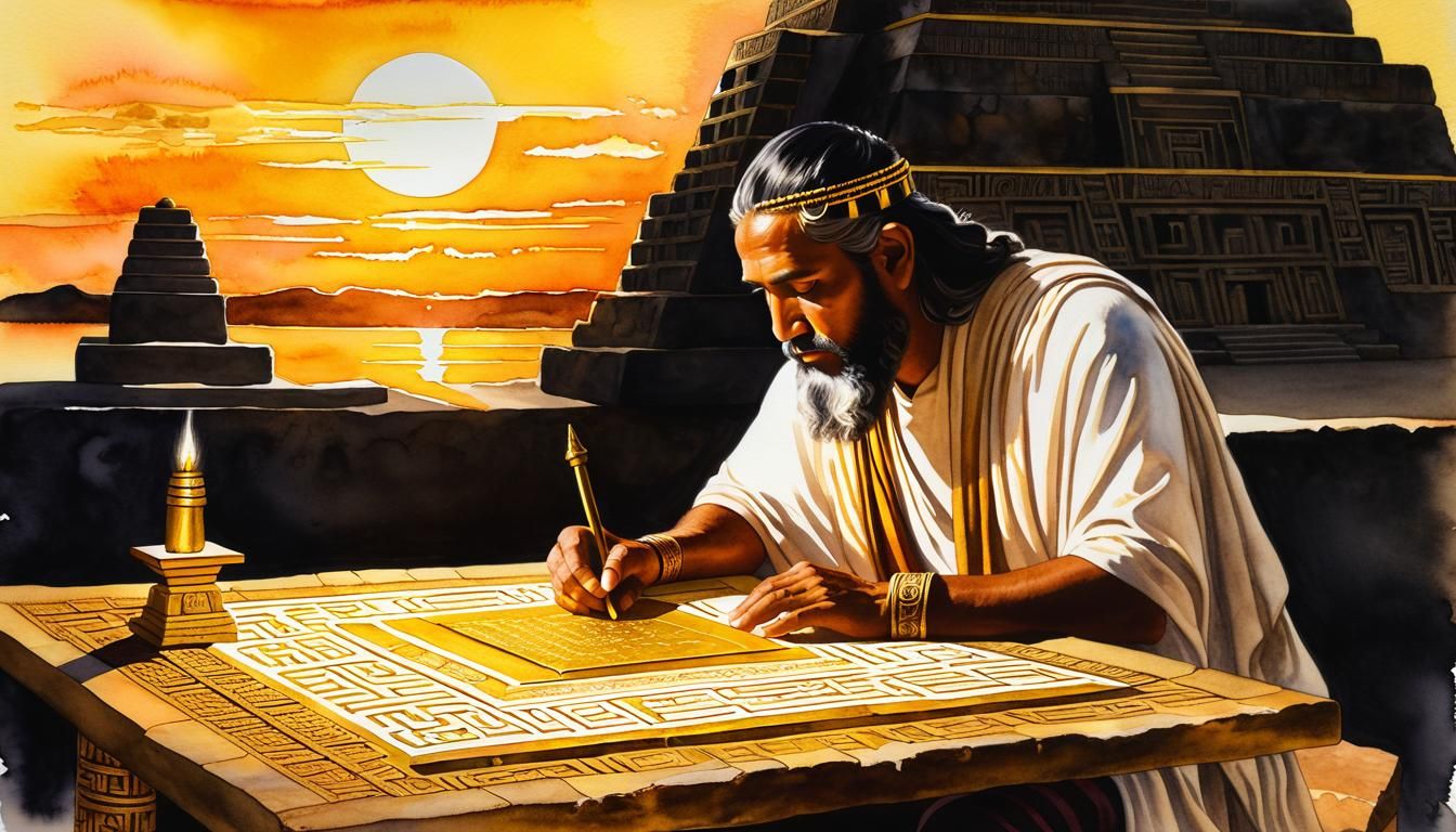 Nephi Engraving Gold: Watercolor Illustration