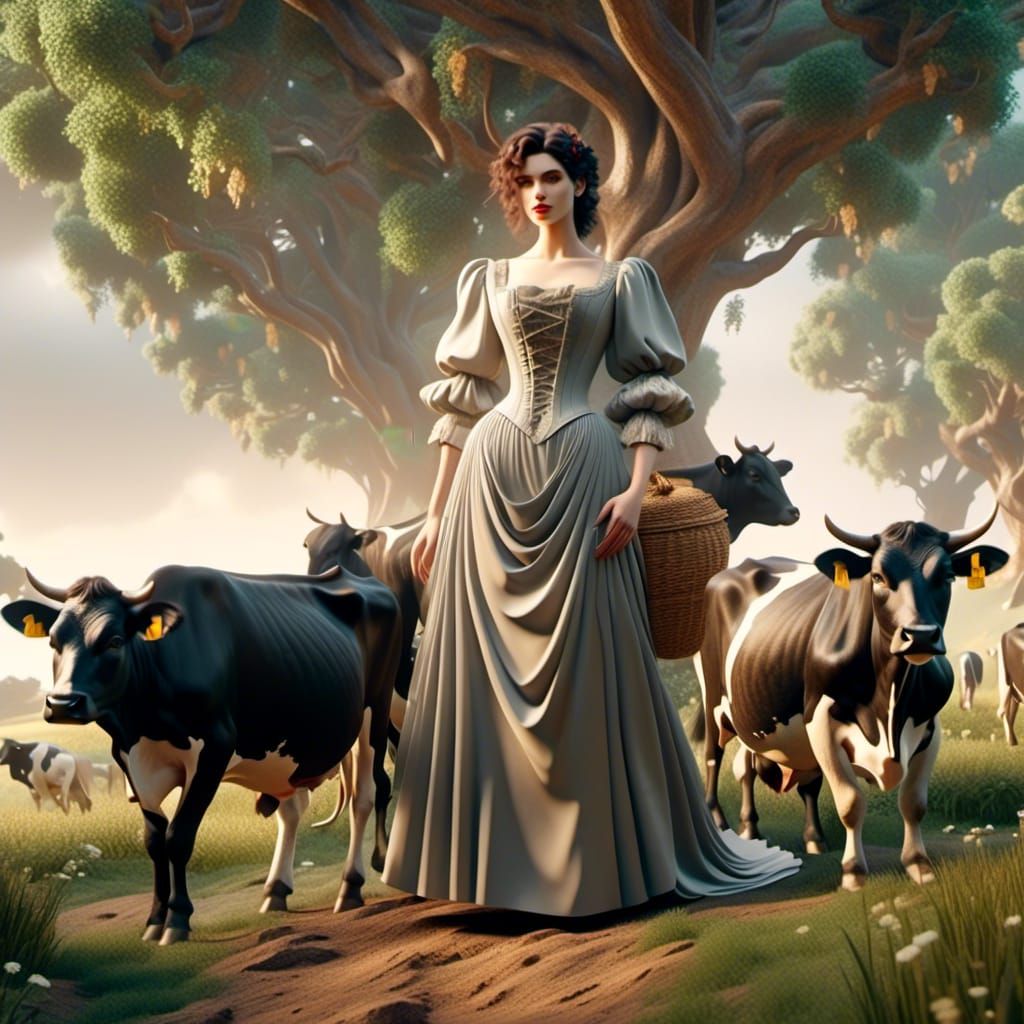 Victorian Woman with Cows: Realism and Detail