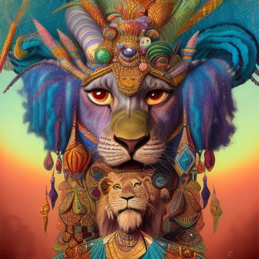 Psychedelic Yarn Art of Lion King's Sarabi