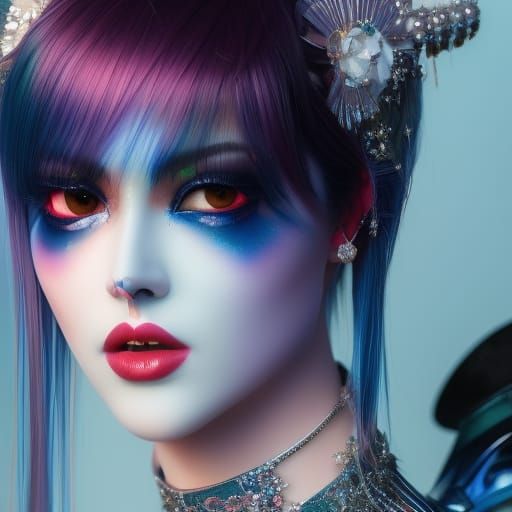 K-Pop Singer Portrait with Blue Hair in Solarpunk Style