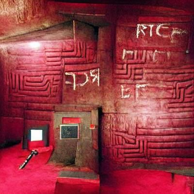 Runic Test Chamber with Red Walls and Inscriptions