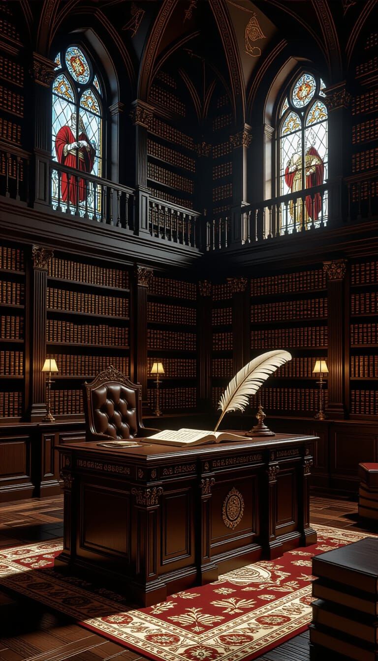 Ancient Library with Gothic Horror Aesthetic