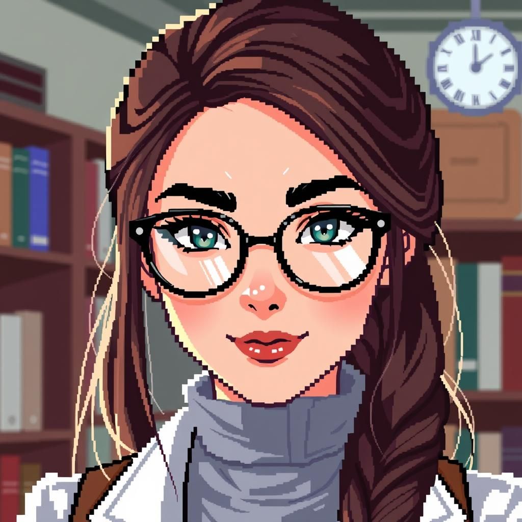 Pixel Art of a Librarian with Glasses