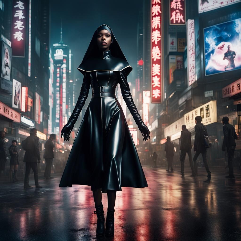 Hitman Nun in Tokyo: Dramatic Digital Painting