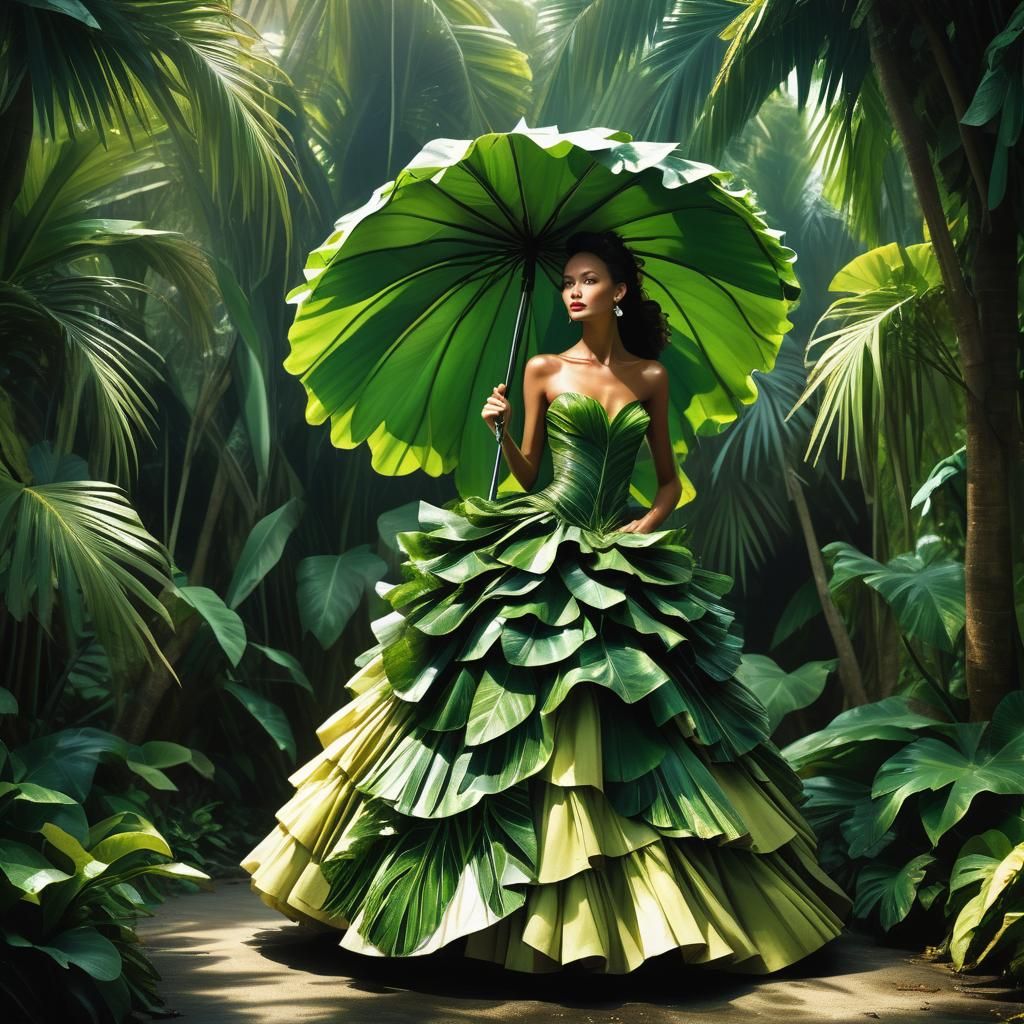 Leaf Gown Fashion Model in Paradise Island