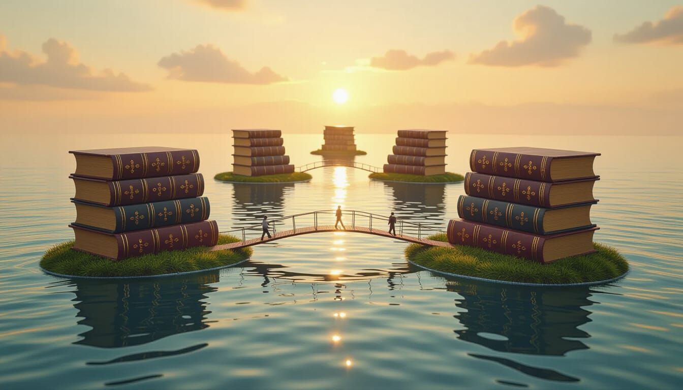 A surreal landscape of a floating archipelago in the sky, wh...