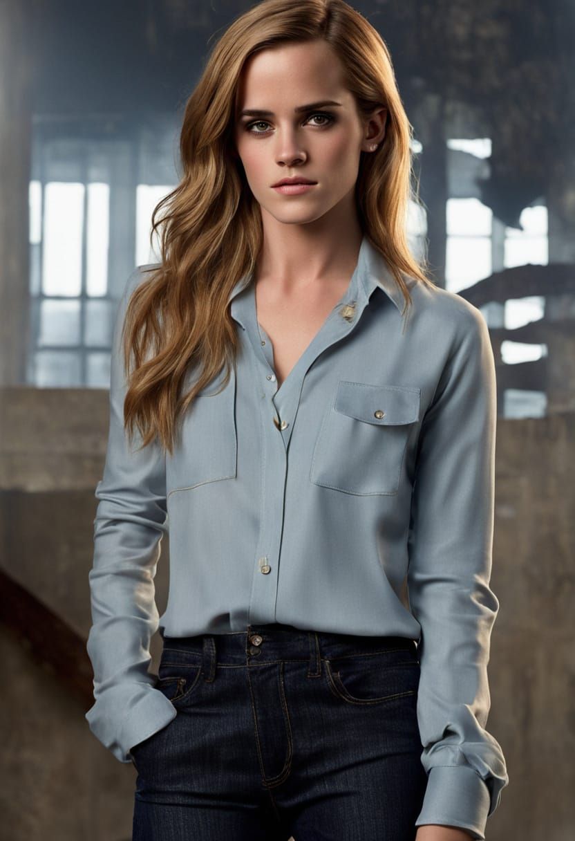 Woman in Jeans in Art Deco Building