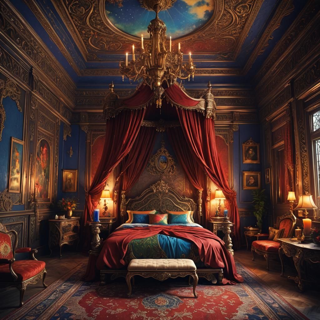Opulent Royal Bedroom with Candle Lighting