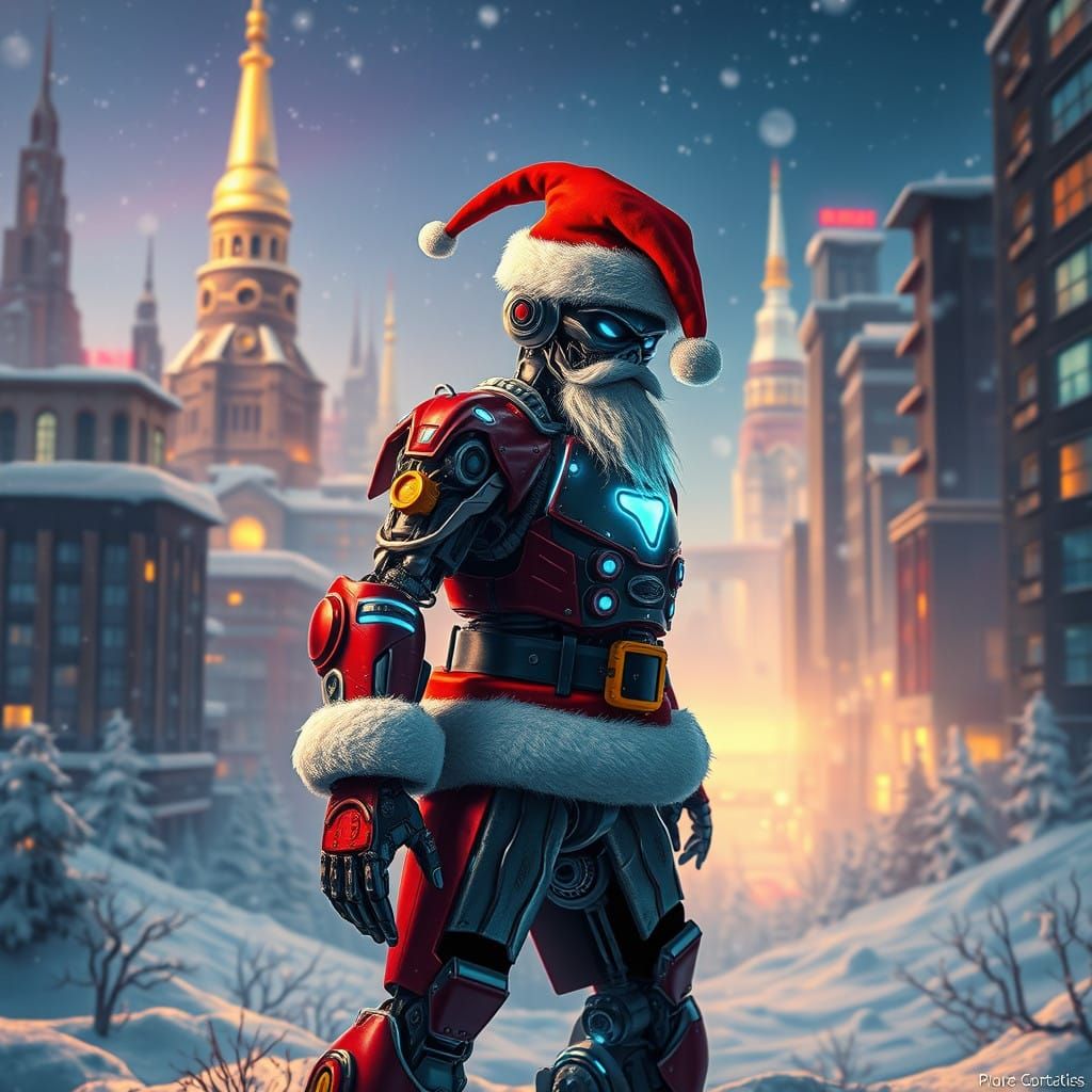 Cyberpunk Robot Saint Nick Reigns Over a Dystopian Winter Wo...