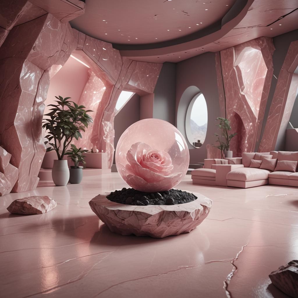 Alien Interior in Rose Quartz: Photorealistic CGI Art
