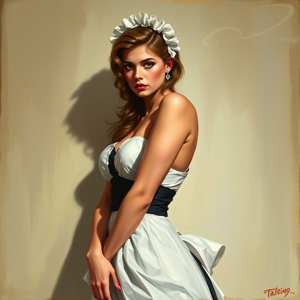 Elegant French Maid in Classic Art Style
