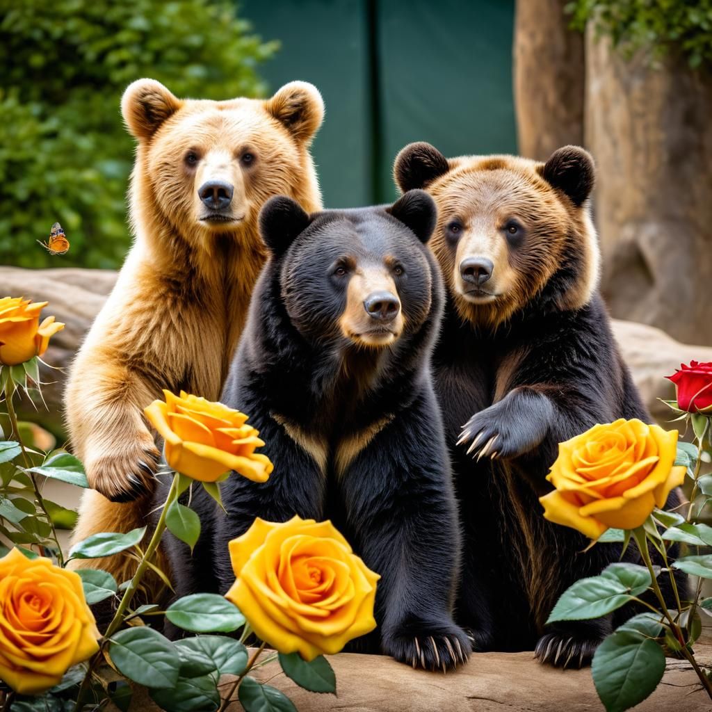 Bears at the Zoo with Colorful Flowers