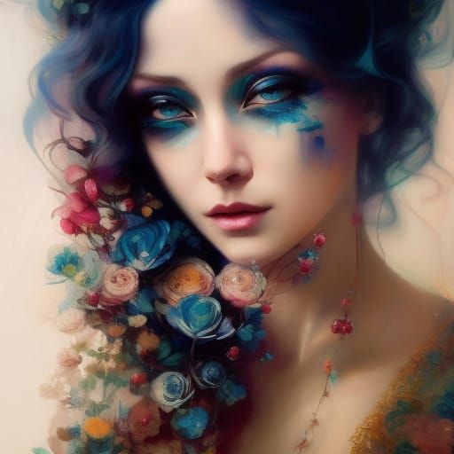 Sad Woman with Blue Eyes, Detailed Portrait