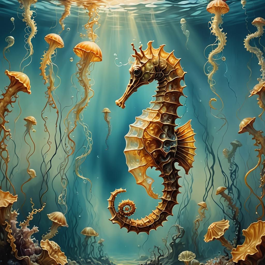 Underwater Seahorse in Surrealist Style