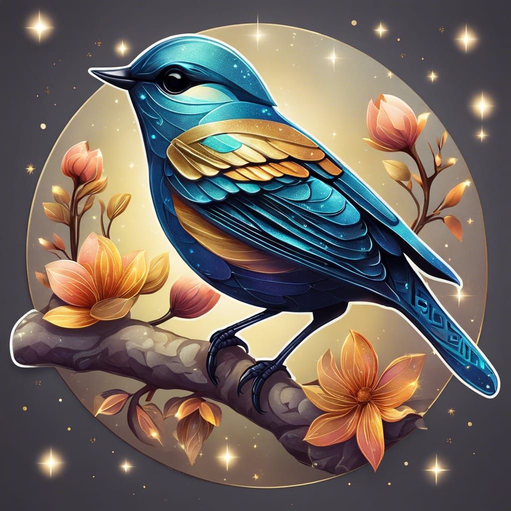 Sparkling Bird with Modern Sticker Texture