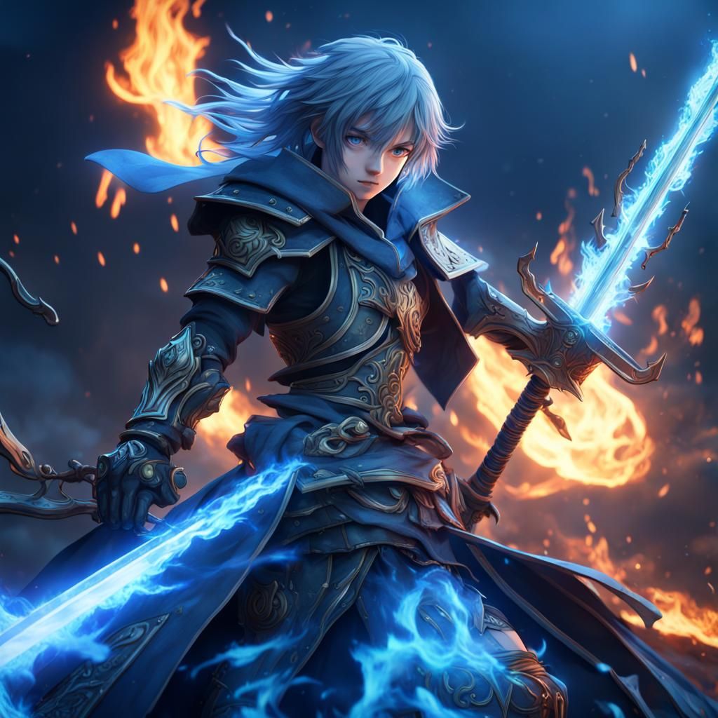 Anime Warrior Ablaze: A Digital Matte Painting