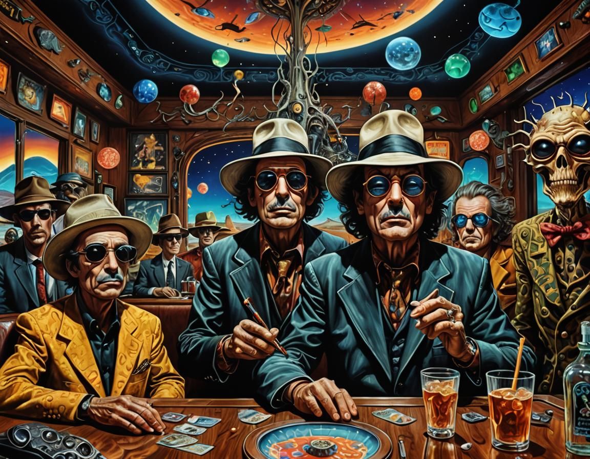 Surreal Bar Scene in Psychedelic Cosmic Style