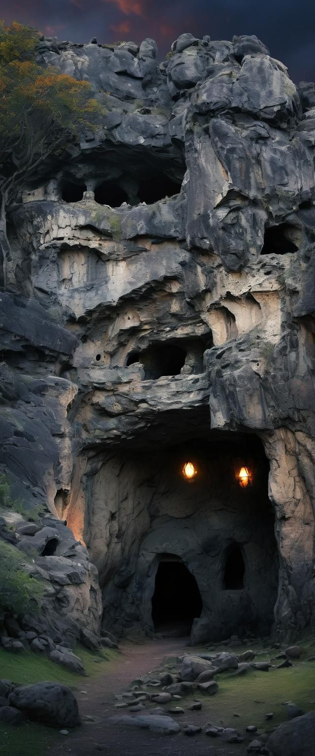 house like screaming, ancient, rock, cave, sunset, dark, spo...