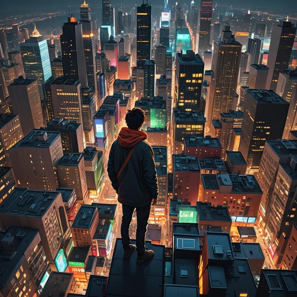 Contemplative Figure Overlooking a Modern City