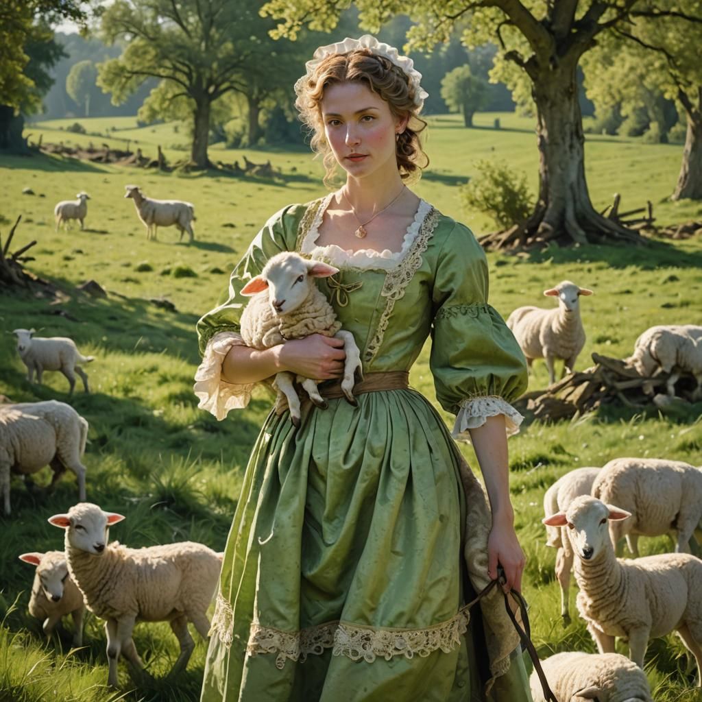 Shepherdess with Lamb in Rococo Pastoral Style