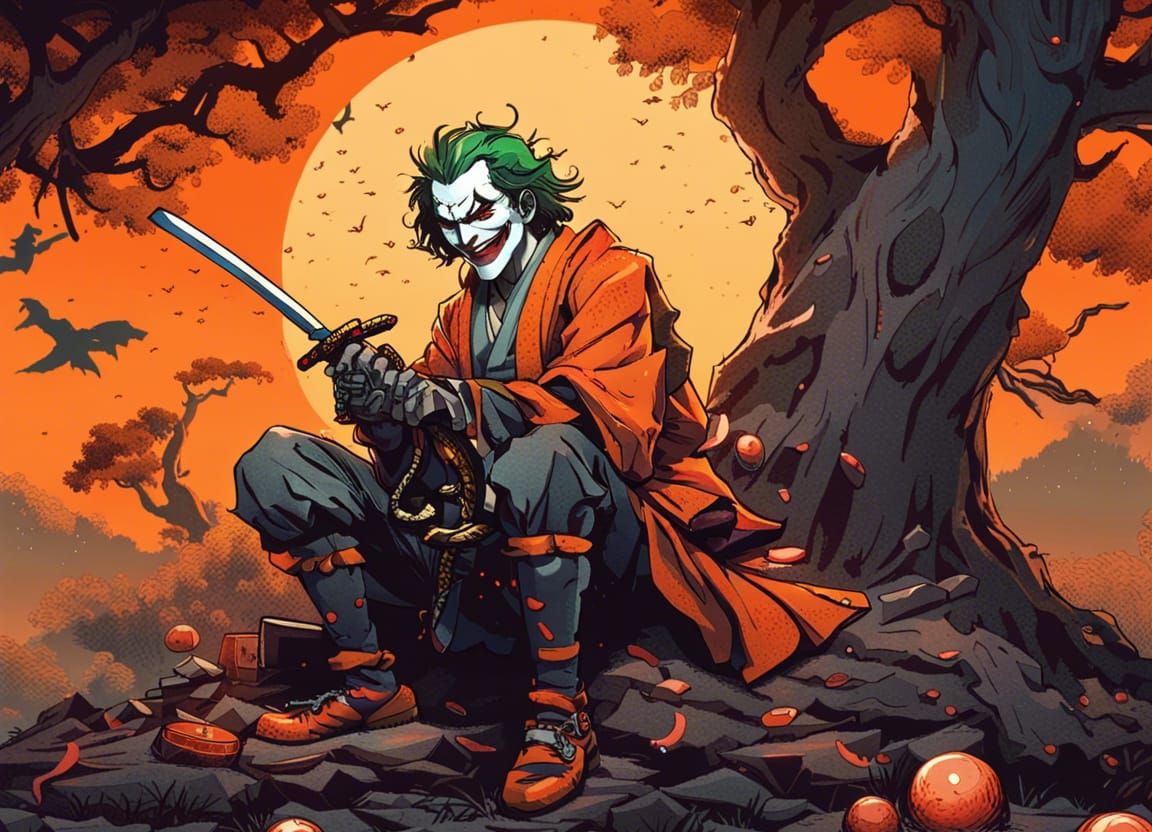 Samurai Joker Under Orange Moonlight