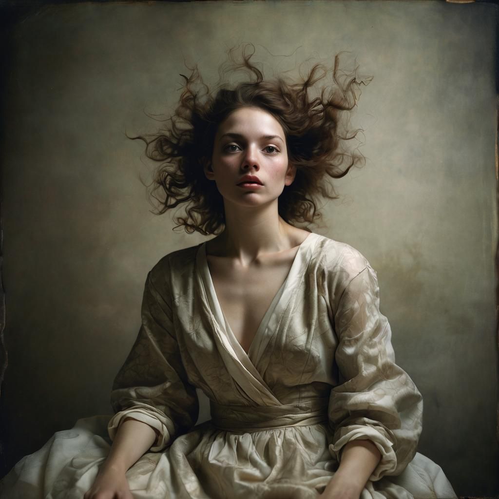 Dreamy Woman: Chiaroscuro Portrait in Vintage Style