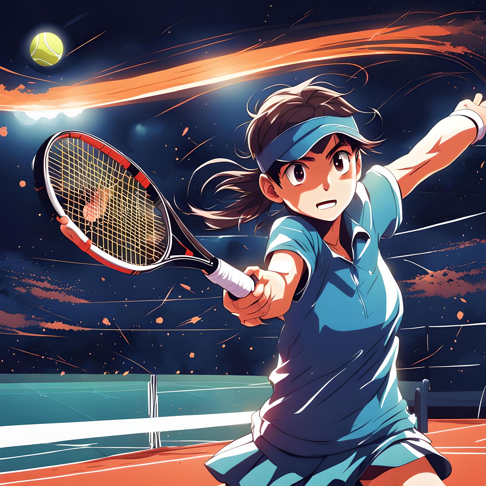 Tennis Player in Anime Style Hitting Ball