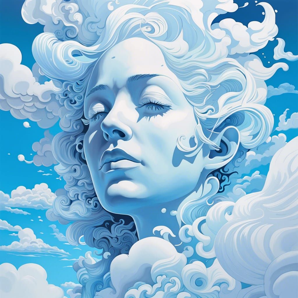 Monochromatic Cloud Face Splash Art Masterpiece