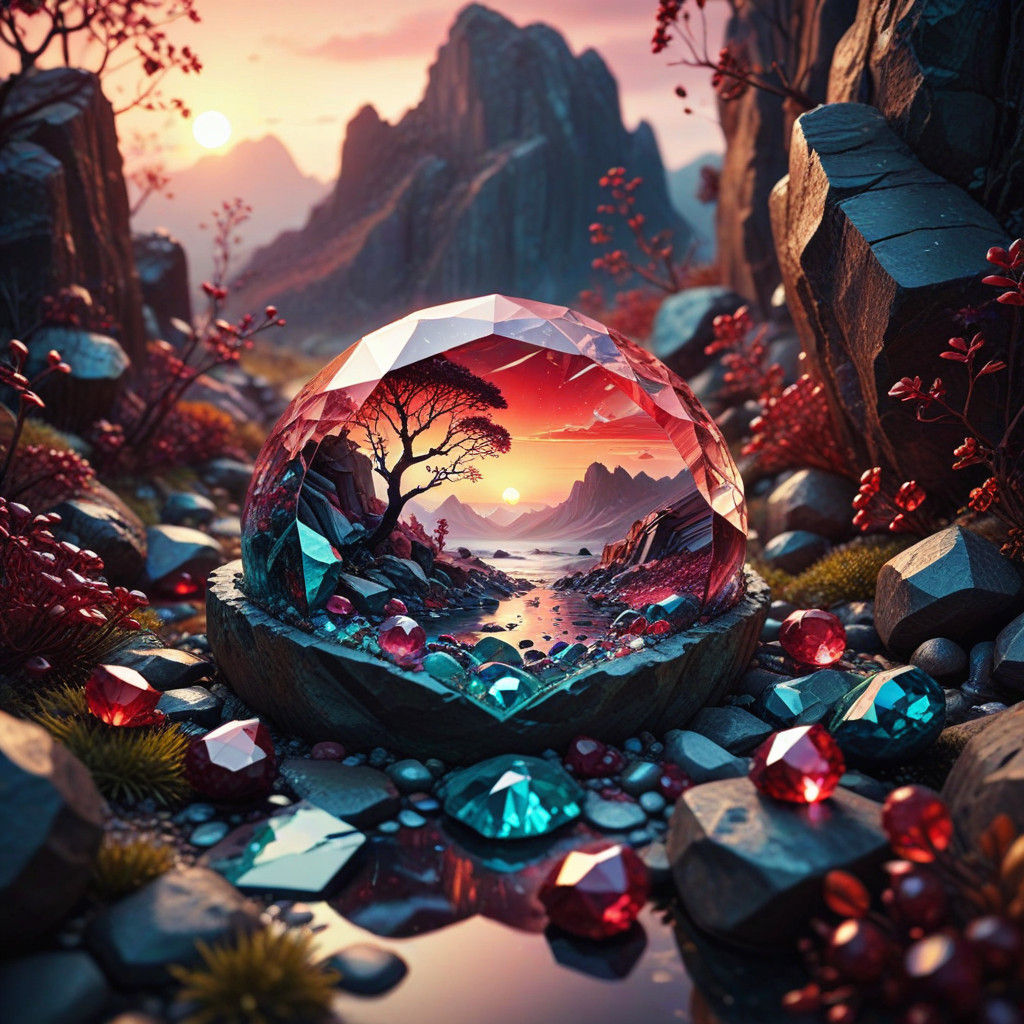 Gemstone Sunset Landscape in Vibrant Color