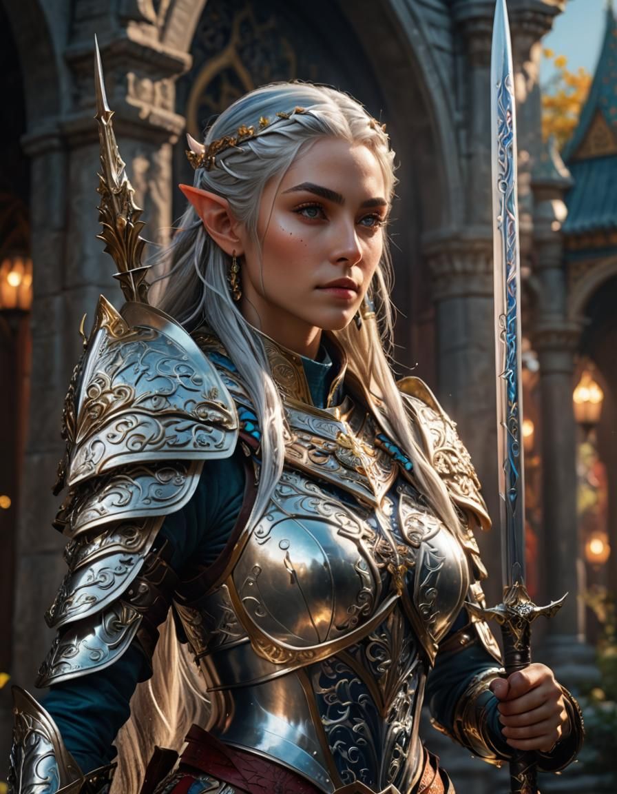Regal High Elf Warrior in Vibrant Armor