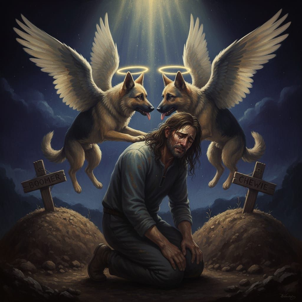 Man Mourns Dogs, Comforted by Angelic German Shepherds