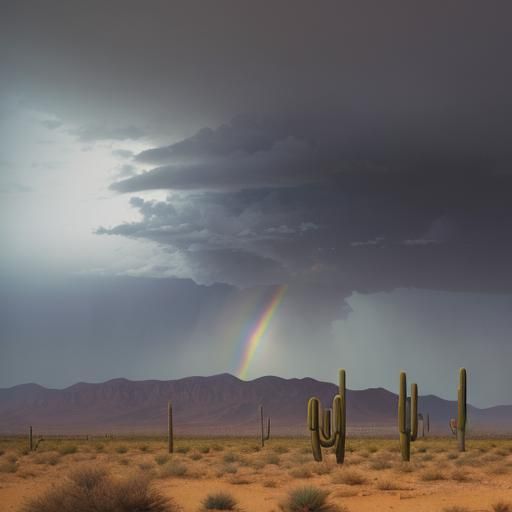 Cactus in Desert Rainstorm: Oil Painting