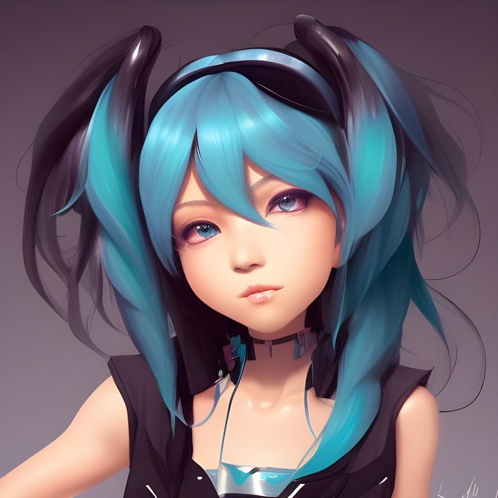 Black-Haired Chibi Hatsune Miku Portrait