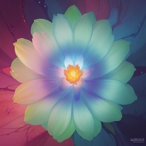 Luminescent Flower Viewed from Above: Photorealistic Drippin...