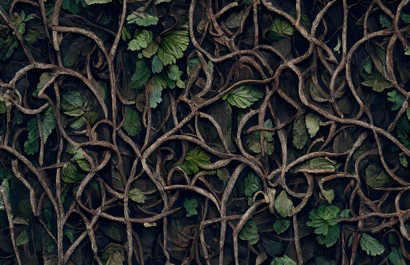 Realistic brick wall partially covered in vines