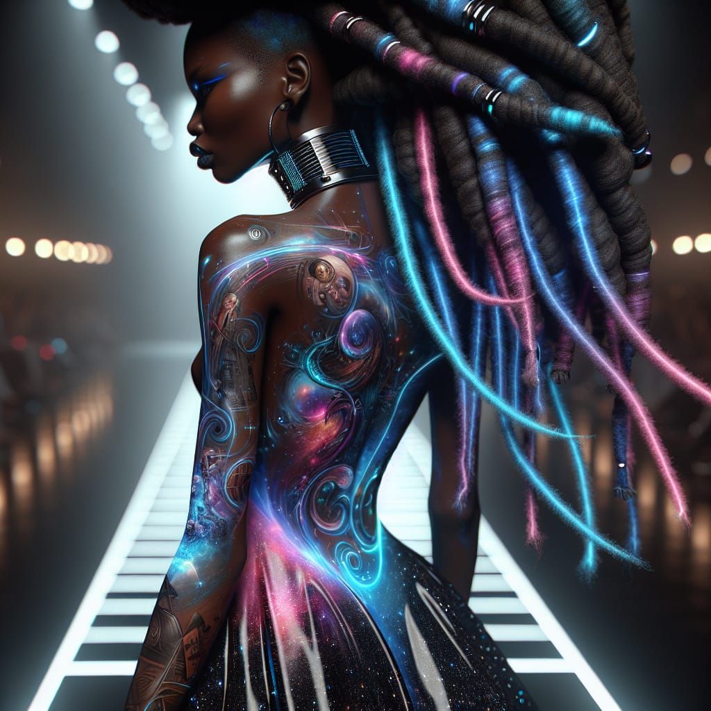 Cosmic Couture Tattoo Dress at Futuristic Runway Show