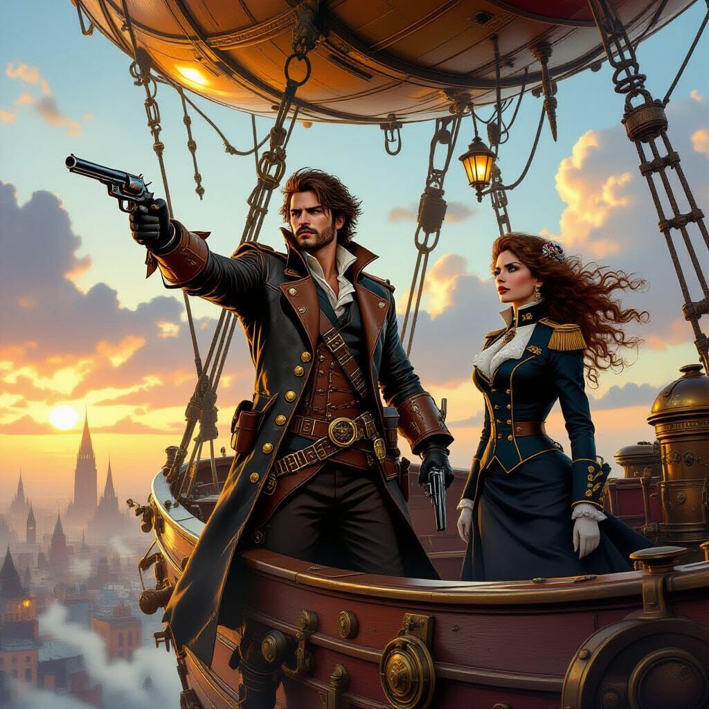 Steampunk Airship Pirates on Modified Dirigible