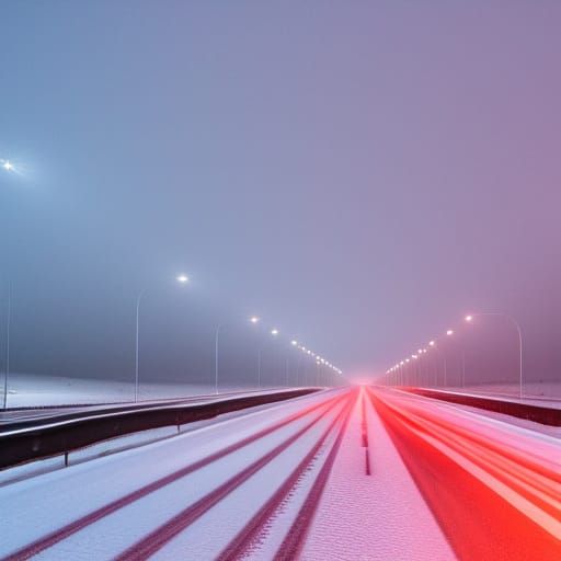 Blizzard on Empty Winter Motorway in Hyperrealism