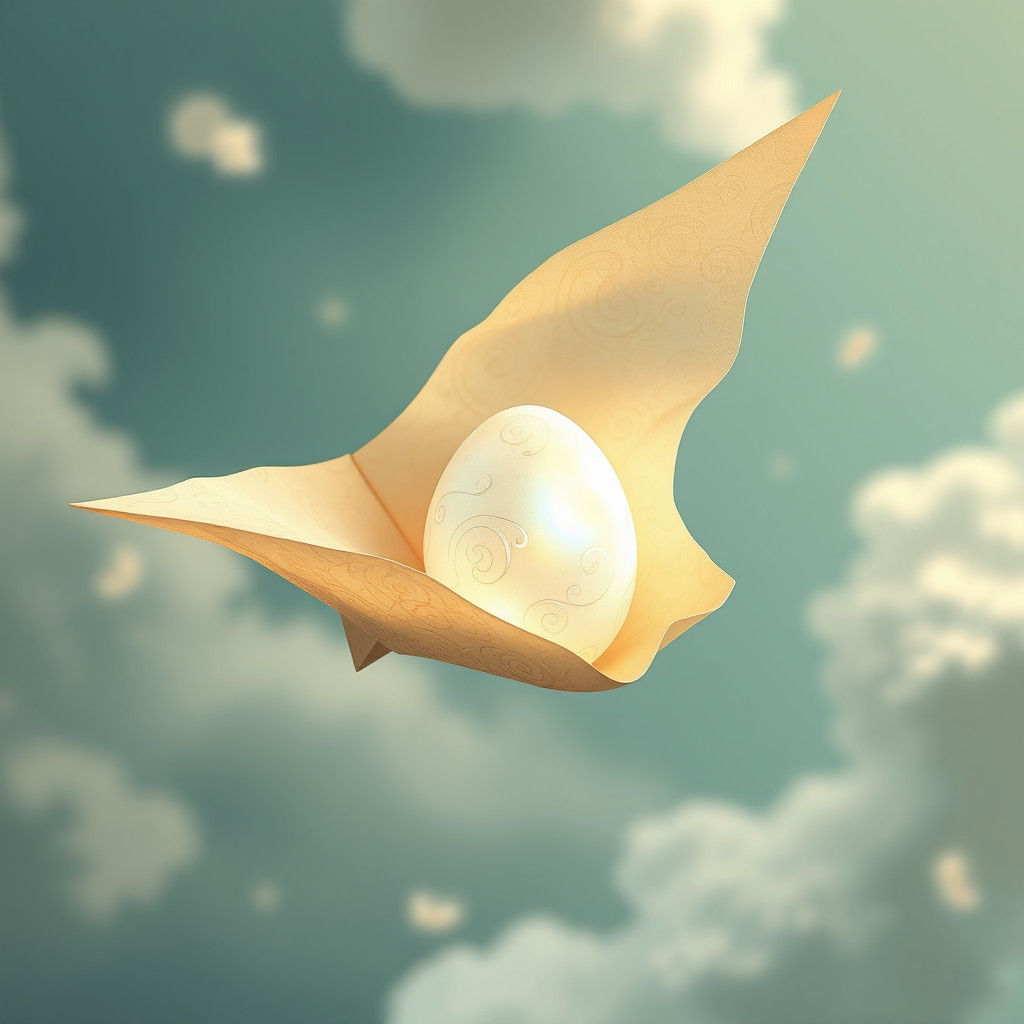 Paper Plane Carries Mystical Egg: Anime-Inspired Art